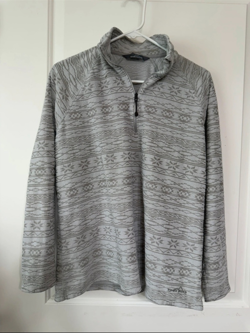 Eddie Bauer Grey Patterned Quarter-Zip Sweater
